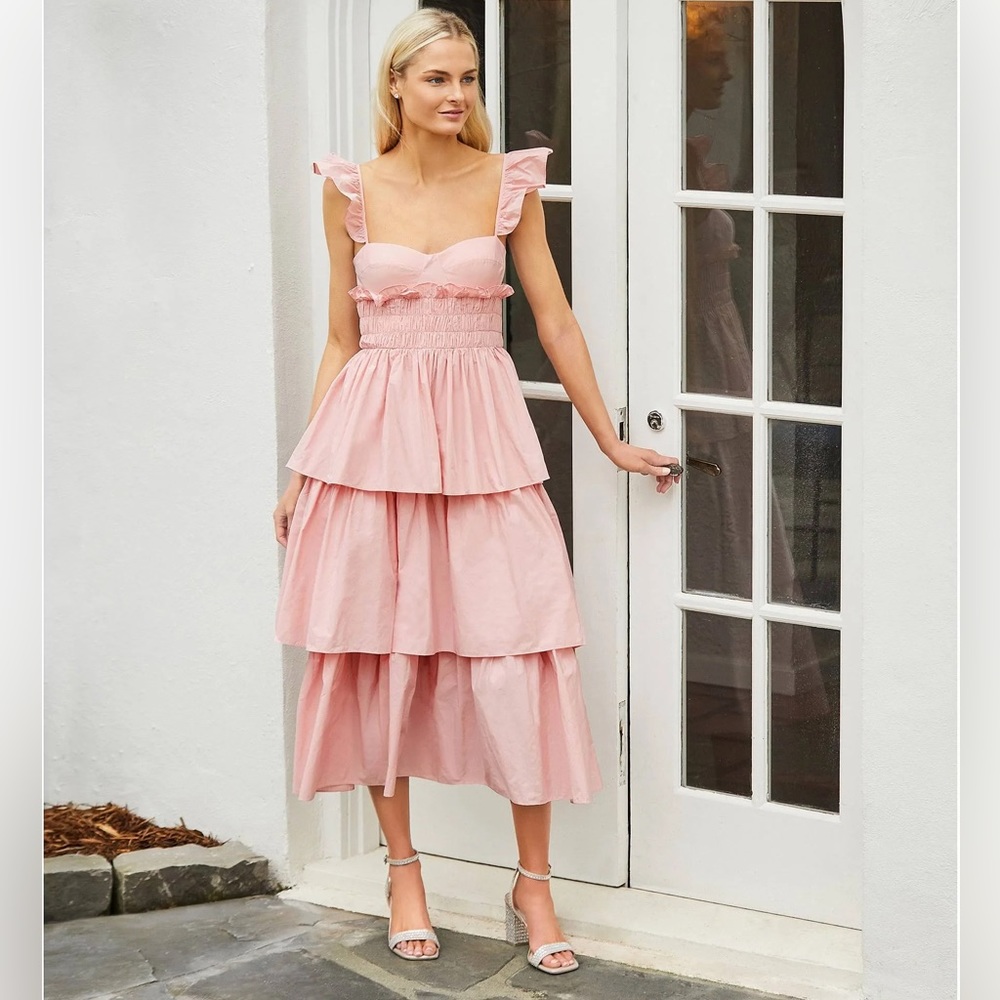 Elegant Pink Ruffle Tiered Dress